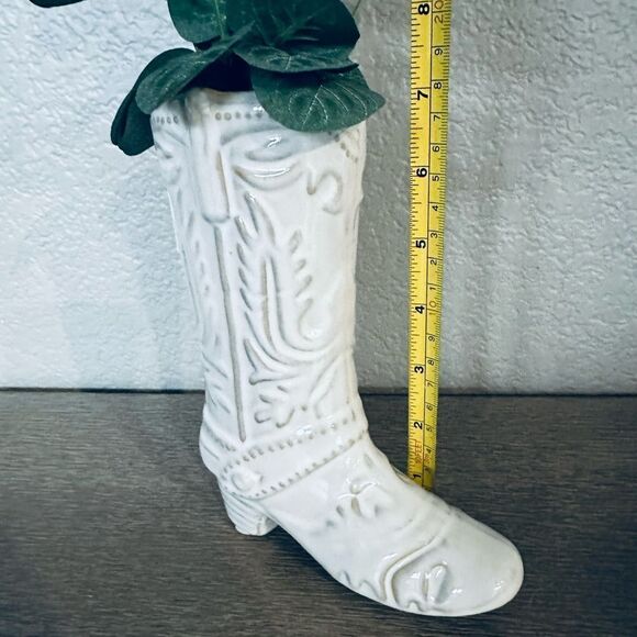 Ceramic Western Boot Planter with Greenery Eucalyptus Plant - Picture 4 of 5